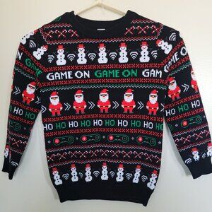 Tu Kids Christmas Sweater Gamer “Game On” Santa Snowmen NWT Size Small S Jumper